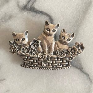 Norwegian Design 925 Sterling Silver Pin Pendant Basket Of Cats Kittens 19g